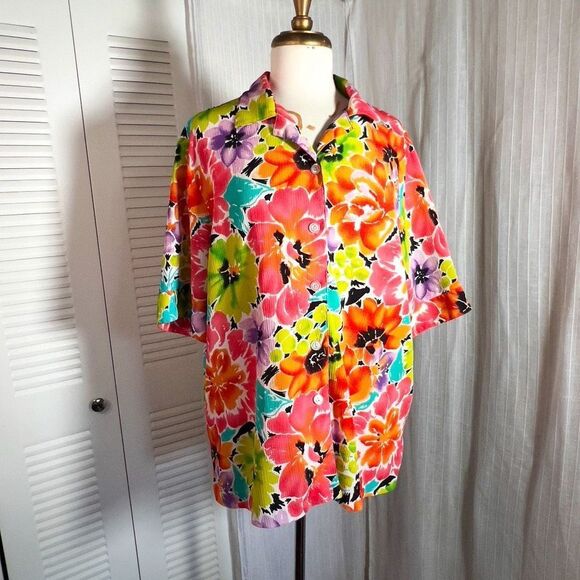 Nikki | Women’s | Blouses | L | Vintage Tropical Colorful Button Down Collared T - Picture 1 of 5